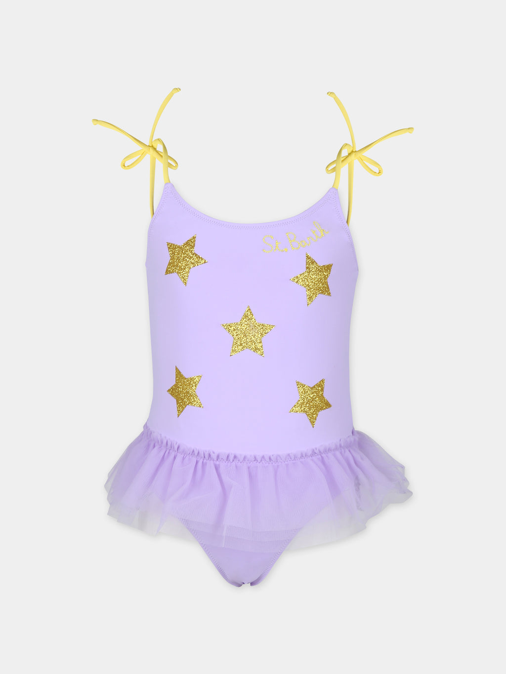 Costume intero viola per bambina con stelle